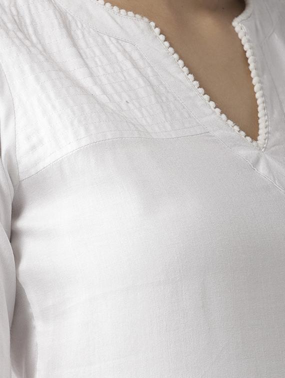 yoke smocking detail notch collar top - 15603989 - Zoom Image - 4