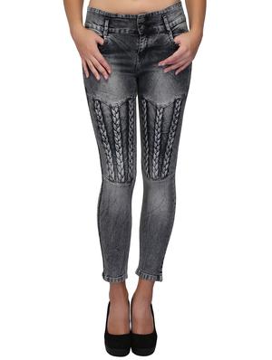 braid weave stone washed jeans - 15604538 - Standard Image - 1