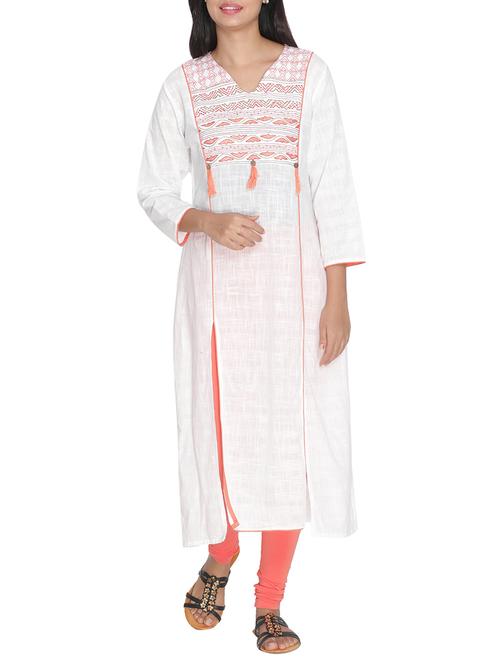 Double slit embroidered kurta with tassels - 15604682 - Standard Image - 1