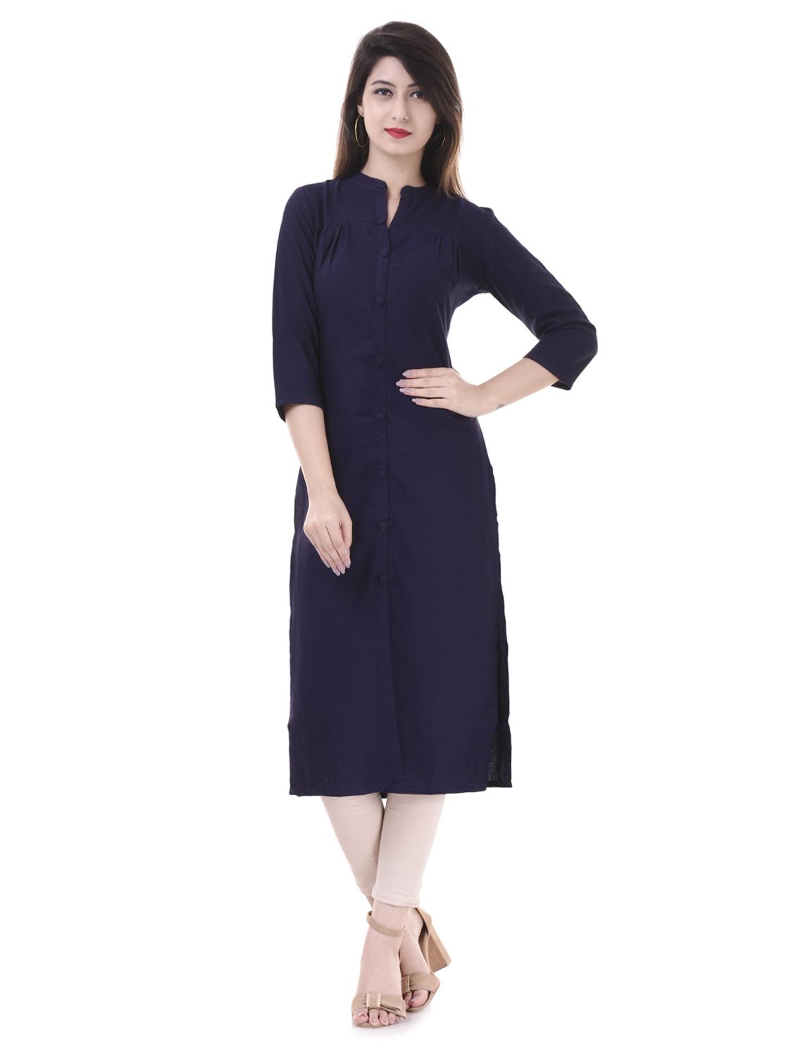 Twlight blue straight kurta - 15605812 - Zoom Image - 1