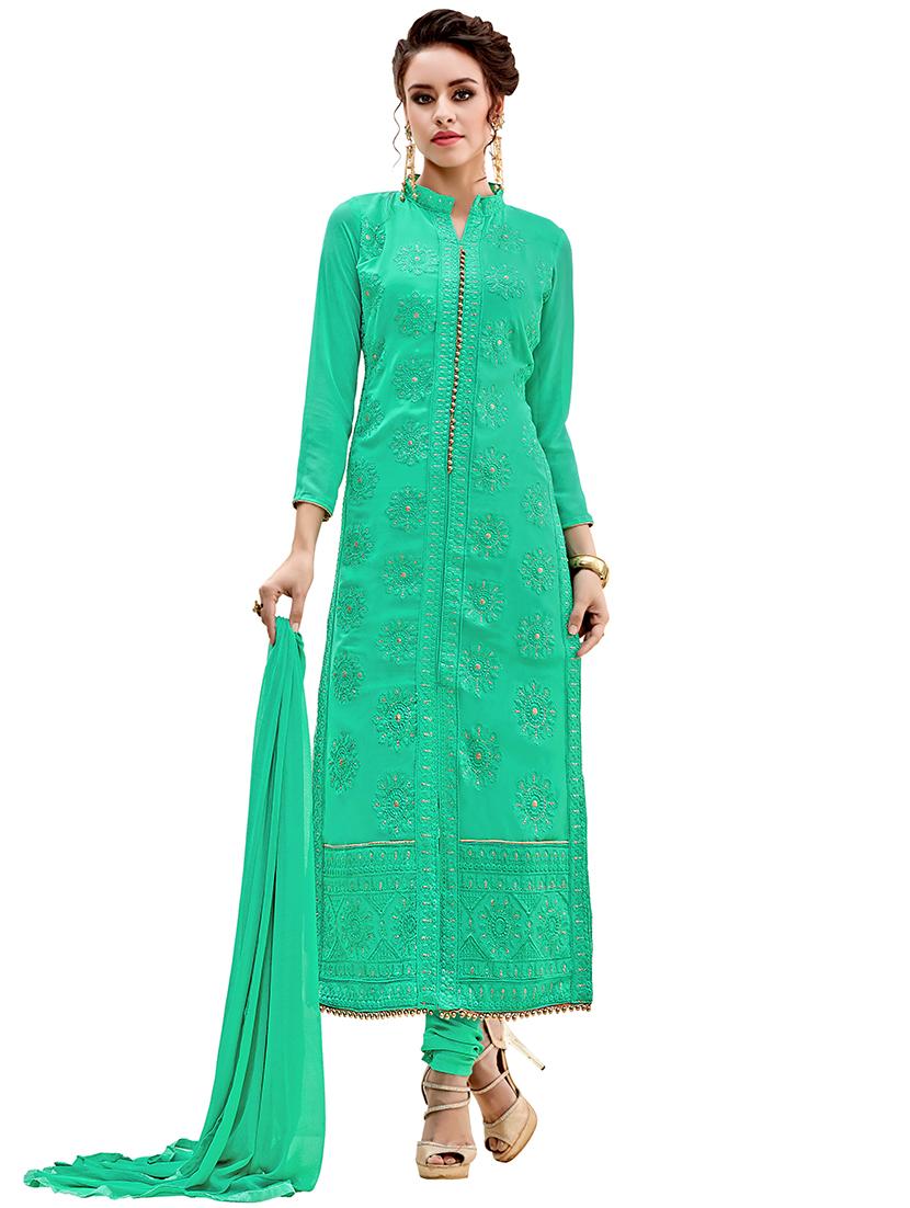 Embroidered unstitched churidaar suit - 15605928 - Zoom Image - 1