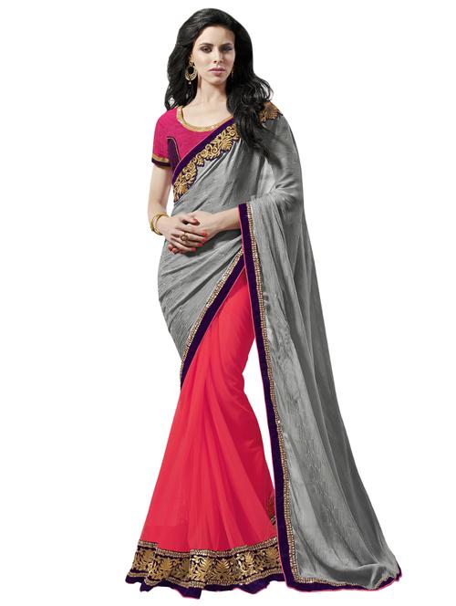 lace border half and half saree with blouse - 15606347 - Standard Image - 1