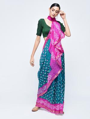Zari bordered bandhani saree with blouse - 15606515 - Standard Image - 1