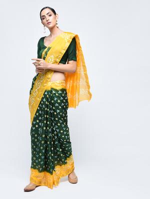 Zari bordered bandhani saree with blouse - 15606516 - Standard Image - 1