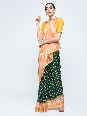 Bottle green bandhani saree with blouse - 15606519 - Standard Image - 1
