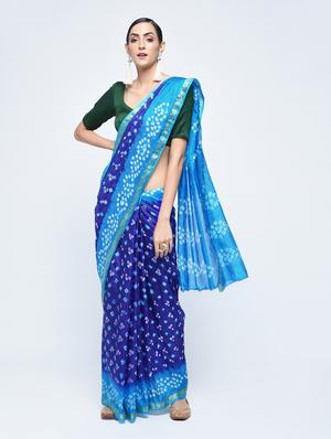 Zari bordered bandhani saree with blouse - 15606520 - Standard Image - 1
