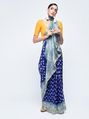 Zari bordered bandhani saree with blouse - 15606521 - Standard Image - 1