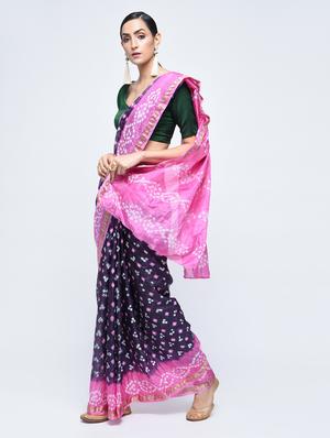 Zari bordered bandhani saree with blouse - 15606522 - Standard Image - 1