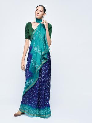 Zari bordered bandhani saree with blouse - 15606523 - Standard Image - 1