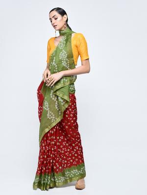 Zari bordered bandhani saree with blouse - 15606525 - Standard Image - 1