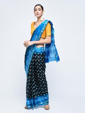 Zari bordered bandhani saree with blouse - 15606526 - Standard Image - 1