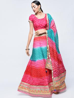 Bandhani flared lehenga set - 15606532 - Standard Image - 1