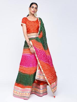 Bandhani flared lehenga set - 15606544 - Standard Image - 1
