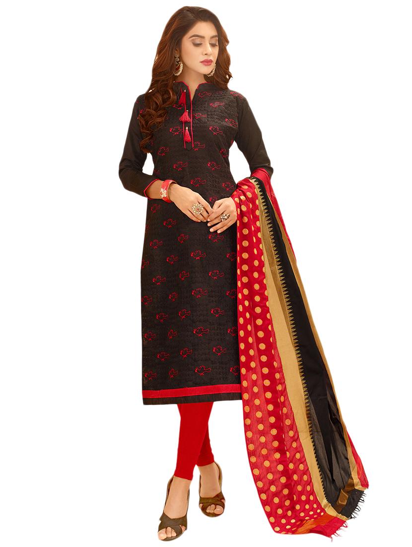 Embroidered unstitched churidaar suit - 15606665 - Zoom Image - 1
