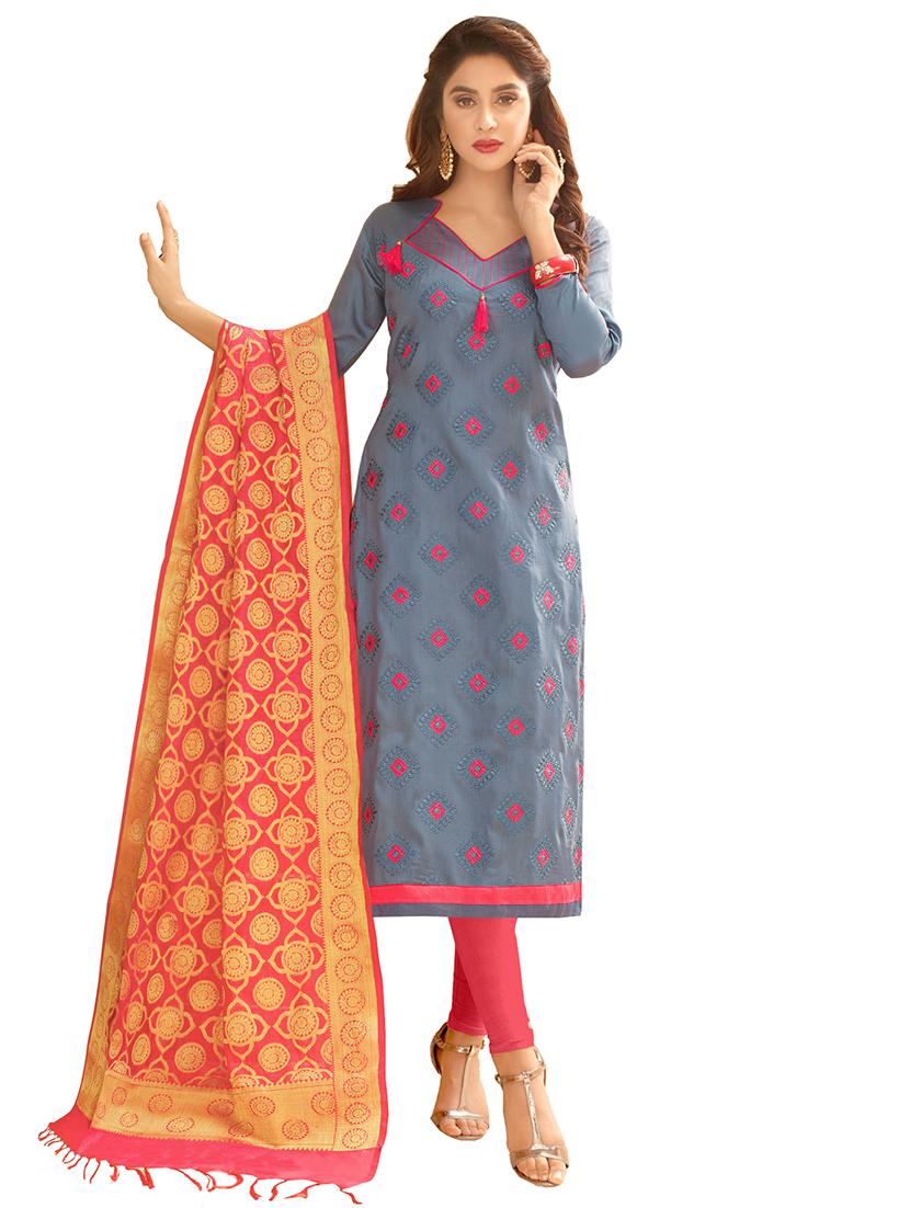 Embroidered unstitched churidaar suit - 15606667 - Zoom Image - 1
