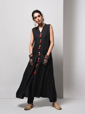 A-line pocket kurta with tassels - 15606724 - Standard Image - 1
