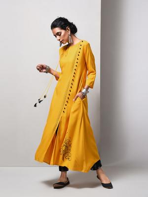 A-line slit kurta with draw string - 15606726 - Standard Image - 1