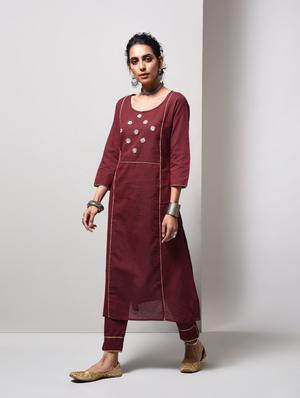 Gota work chanderi kurta with pant set - 15606729 - Standard Image - 1