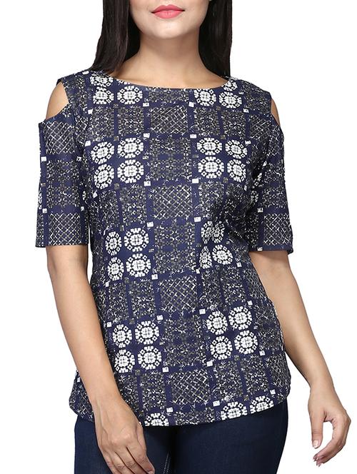 round neck cold shoulder top - 15606760 - Very Small Image - 1