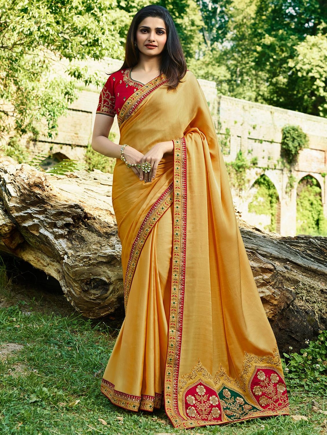 zari floral pallu bordered saree with blouse - 15607274 - Zoom Image - 1