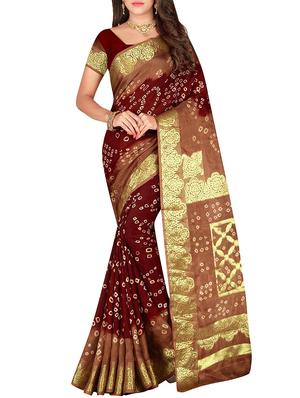 Zari bordered bandhani saree with blouse - 15607506 - Standard Image - 1