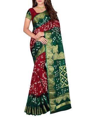 Zari bordered bandhani saree with blouse - 15607509 - Standard Image - 1
