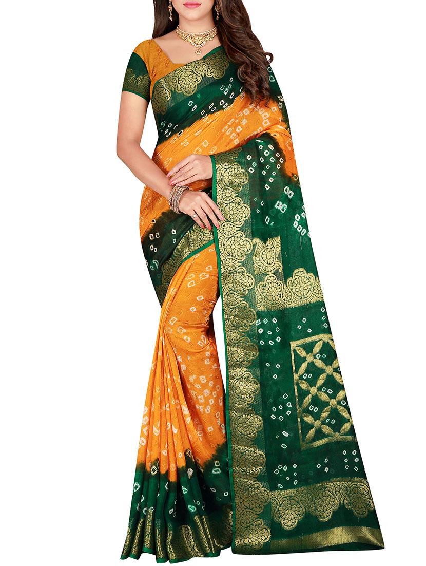 Zari bordered bandhani saree with blouse - 15607510 - Zoom Image - 1