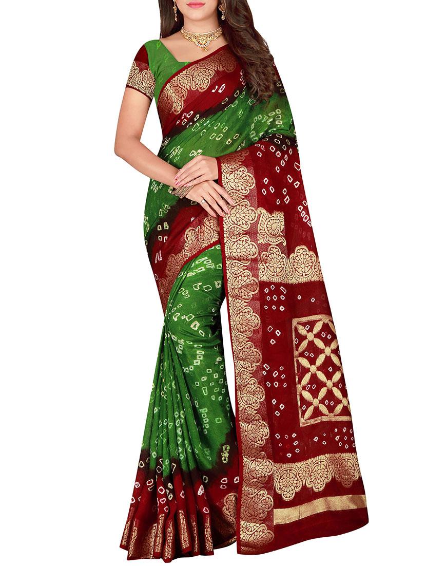 Zari bordered bandhani saree with blouse - 15607511 - Zoom Image - 1