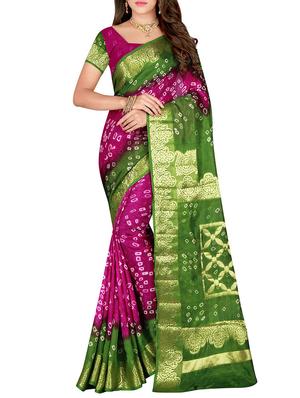 Zari bordered bandhani saree with blouse - 15607513 - Standard Image - 1