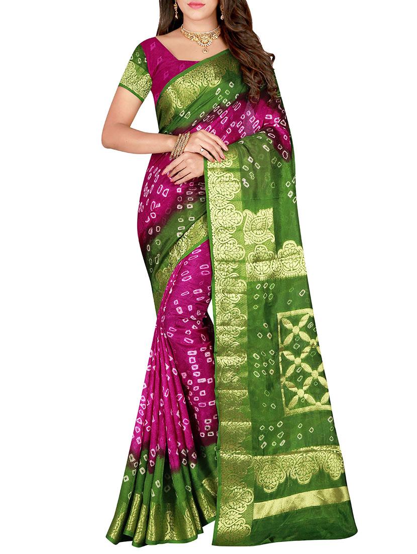 Zari bordered bandhani saree with blouse - 15607513 - Zoom Image - 1