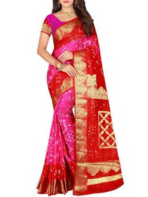 Zari bordered bandhani saree with blouse - 15607515 - Standard Image - 1