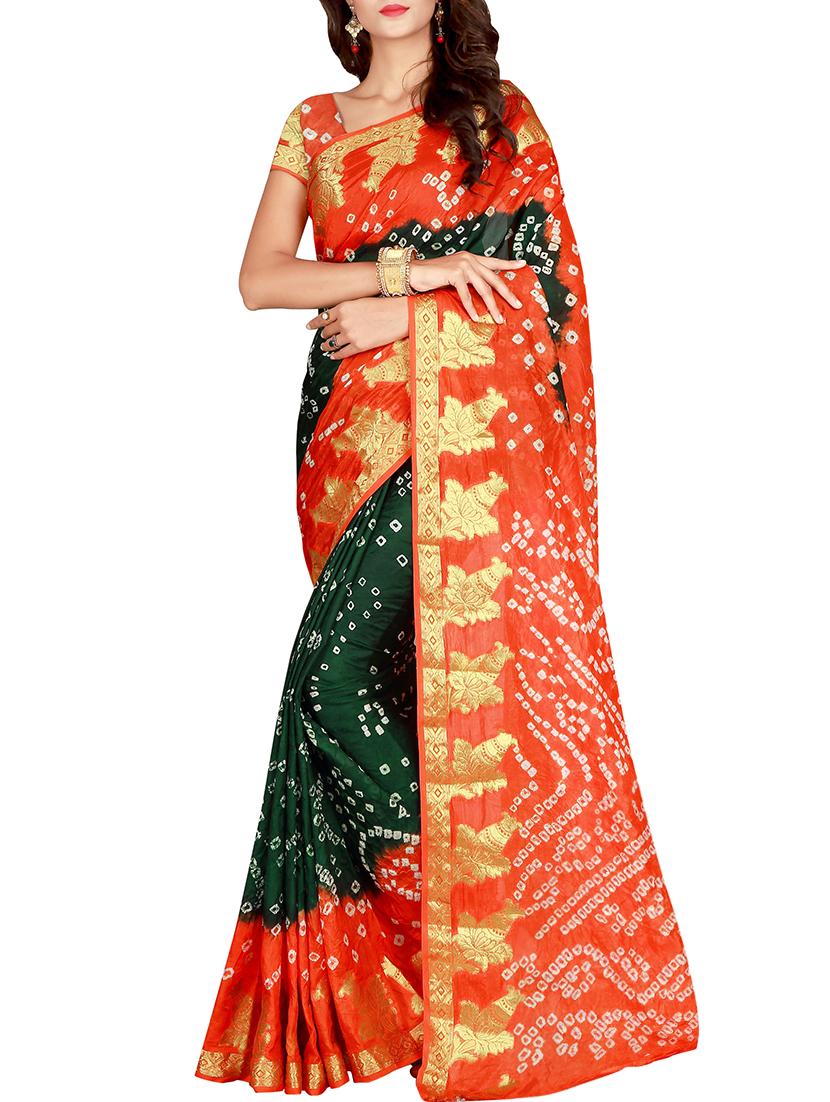 Zari bordered bandhani saree with blouse - 15607516 - Zoom Image - 1