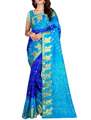 Zari bordered bandhani saree with blouse - 15607517 - Standard Image - 1