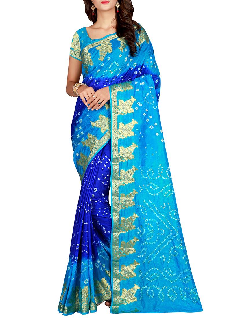 Zari bordered bandhani saree with blouse - 15607517 - Zoom Image - 1