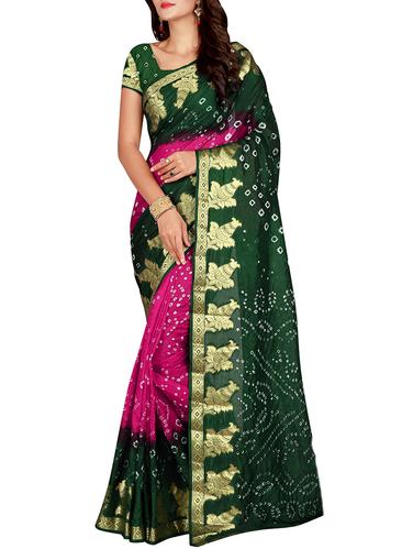 Zari bordered bandhani saree with blouse - 15607518 - Very Small Image - 1