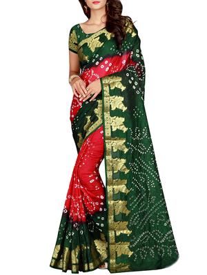 Zari bordered bandhani saree with blouse - 15607519 - Standard Image - 1