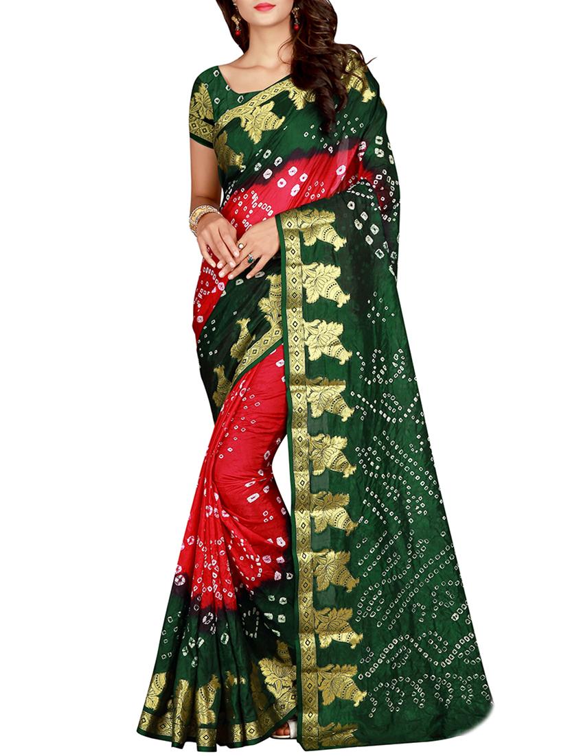 Zari bordered bandhani saree with blouse - 15607519 - Zoom Image - 1