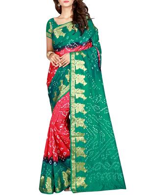 Zari bordered bandhani saree with blouse - 15607521 - Standard Image - 1