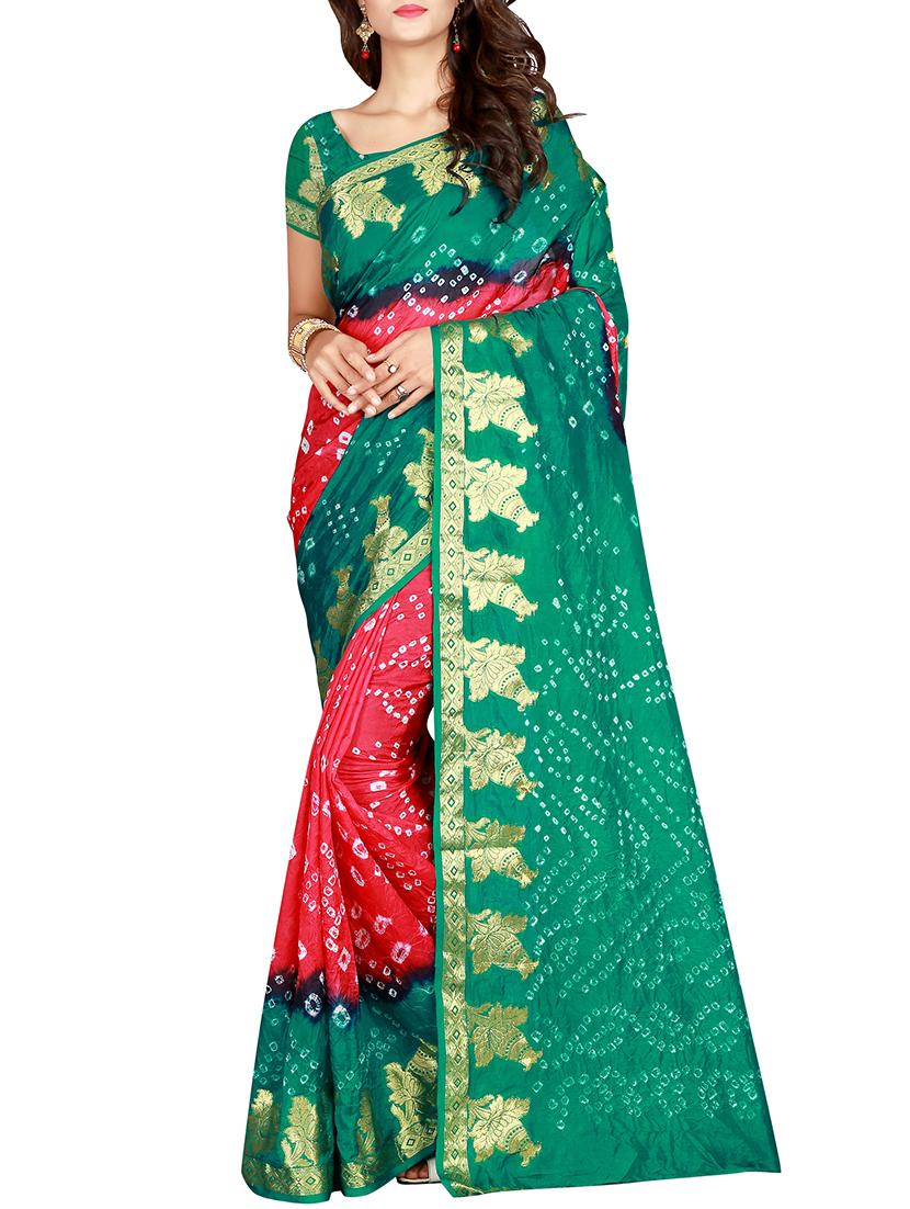 Zari bordered bandhani saree with blouse - 15607521 - Zoom Image - 1