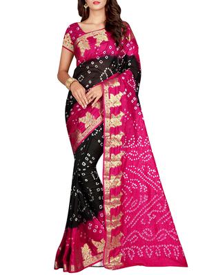 Zari bordered bandhani saree with blouse - 15607522 - Standard Image - 1