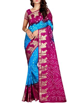 Zari bordered bandhani saree with blouse - 15607523 - Standard Image - 1