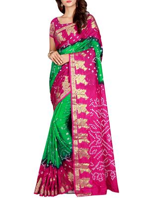 Zari bordered bandhani saree with blouse - 15607524 - Standard Image - 1