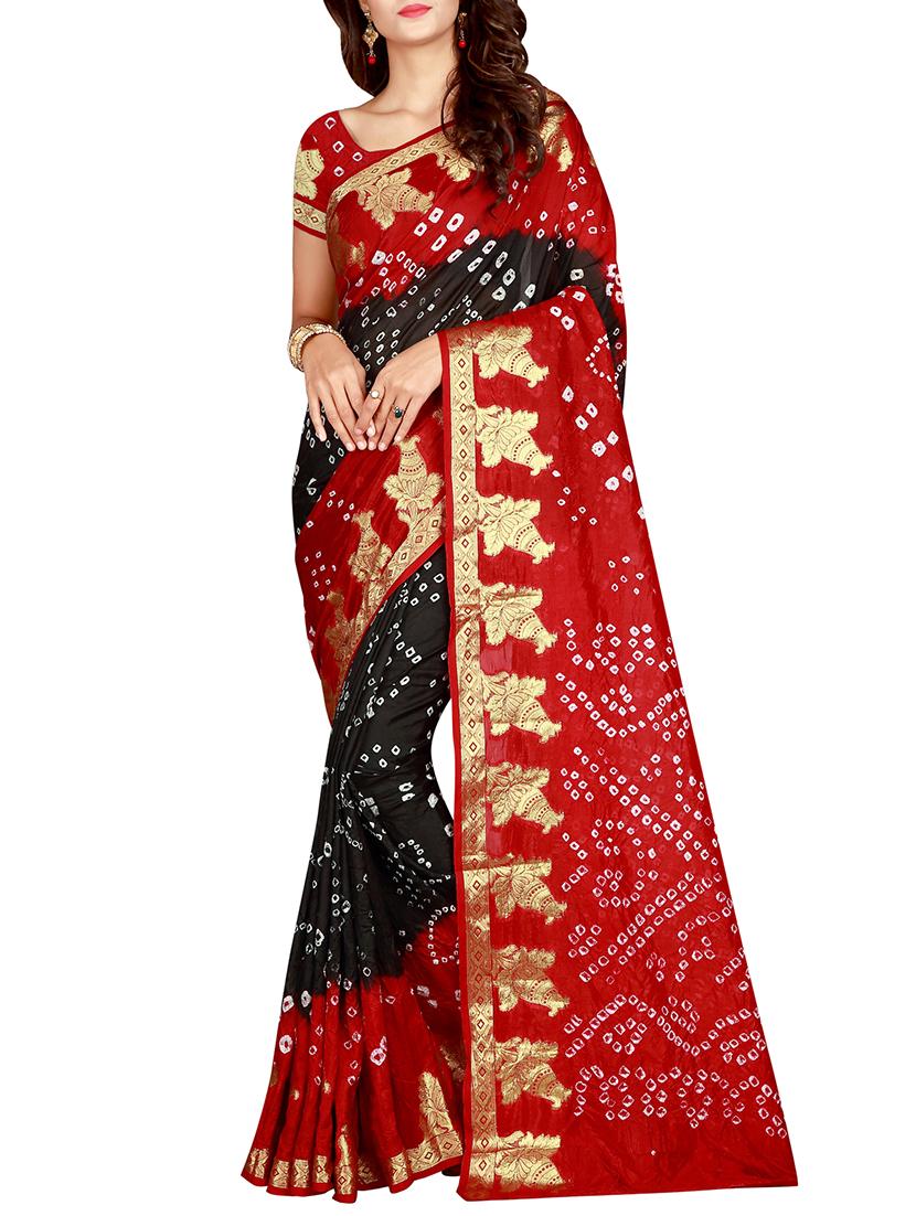 Zari bordered bandhani saree with blouse - 15607525 - Zoom Image - 1