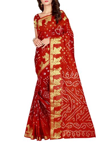 Zari bordered bandhani saree with blouse - 15607526 - Very Small Image - 1