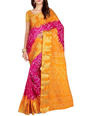 Zari bordered bandhani saree with blouse - 15607527 - Standard Image - 1