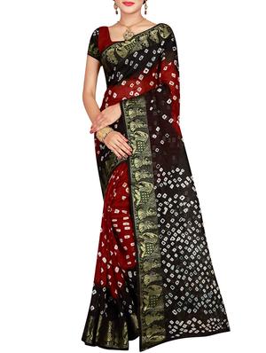 Zari bordered bandhani saree with blouse - 15607528 - Standard Image - 1