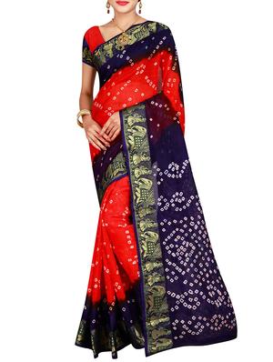 Zari bordered bandhani saree with blouse - 15607529 - Standard Image - 1