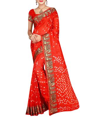Zari bordered bandhani saree with blouse - 15607531 - Standard Image - 1