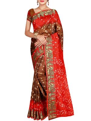 Zari bordered bandhani saree with blouse - 15607532 - Standard Image - 1