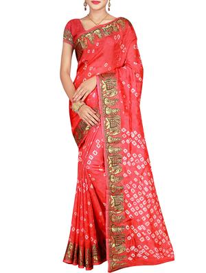Zari bordered bandhani saree with blouse - 15607533 - Standard Image - 1